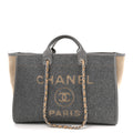 Chanel Wool Felt Large Deauville Tote Grey Beige