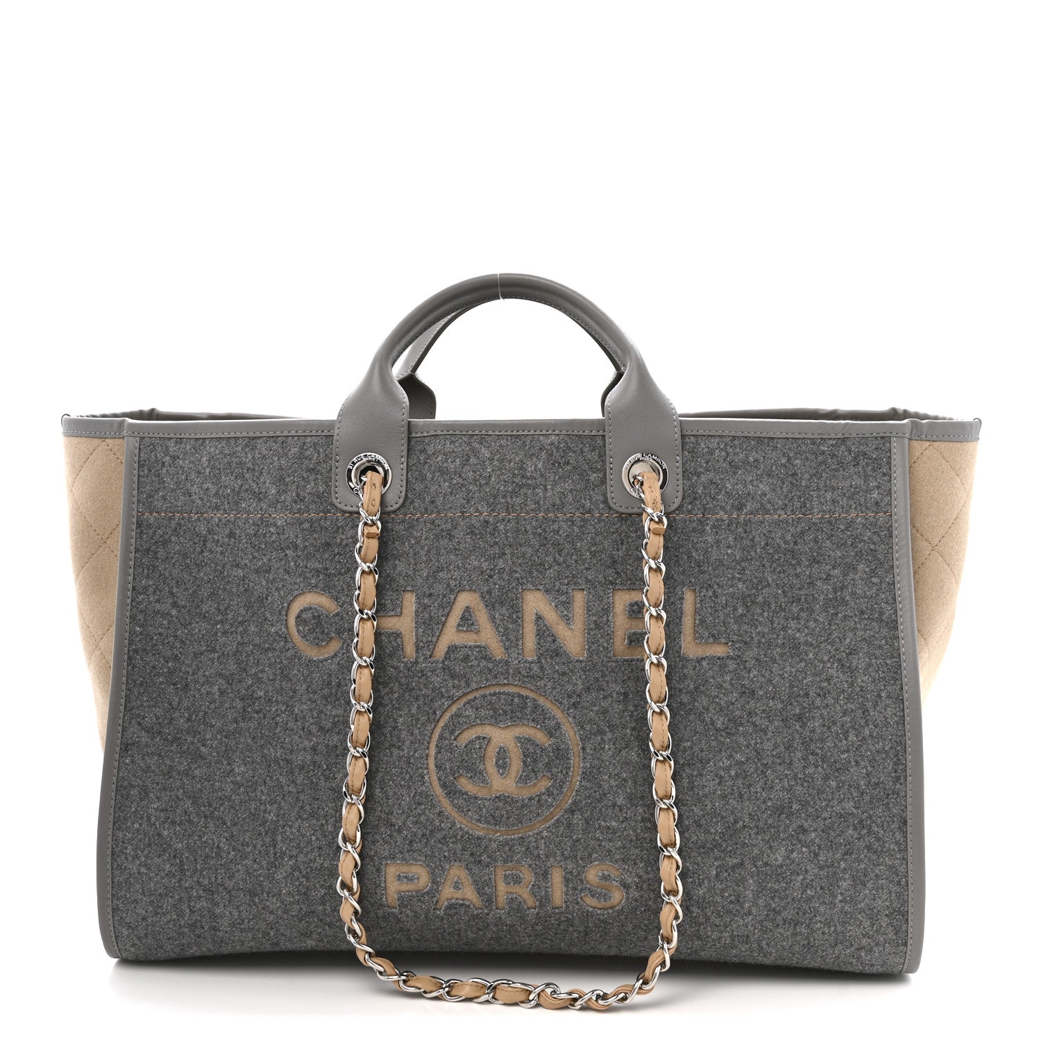 Chanel Wool Felt Large Deauville Tote Grey Beige