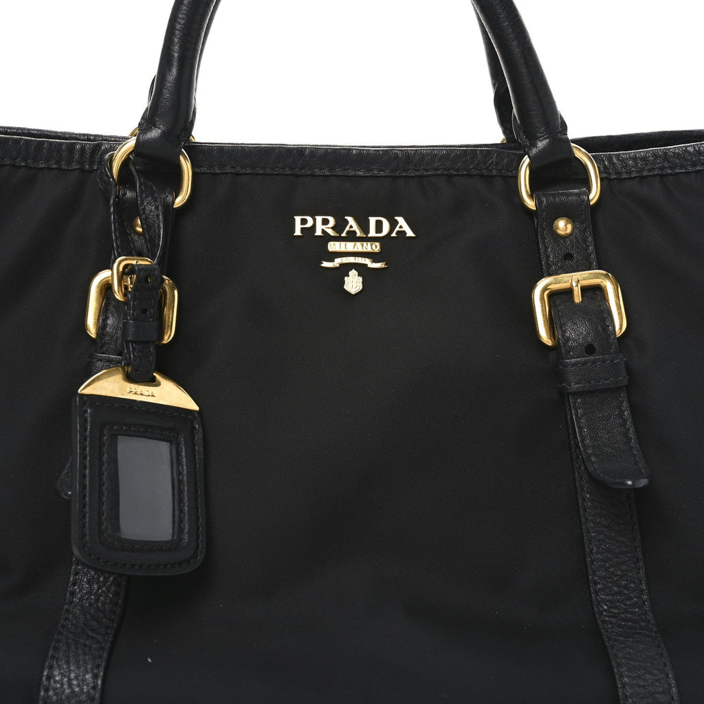 Prada Tessuto Nylon Soft Calf Small Tote Black