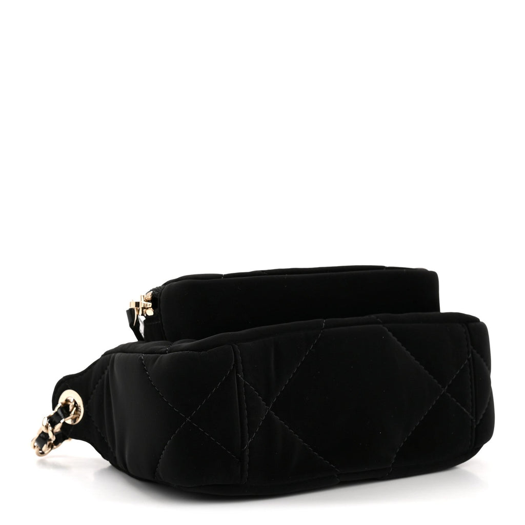 Chanel Velvet Effect Nylon Shiny Crumpled Calfskin Mini Quilted Chanel 25 Clutch With Chain Black