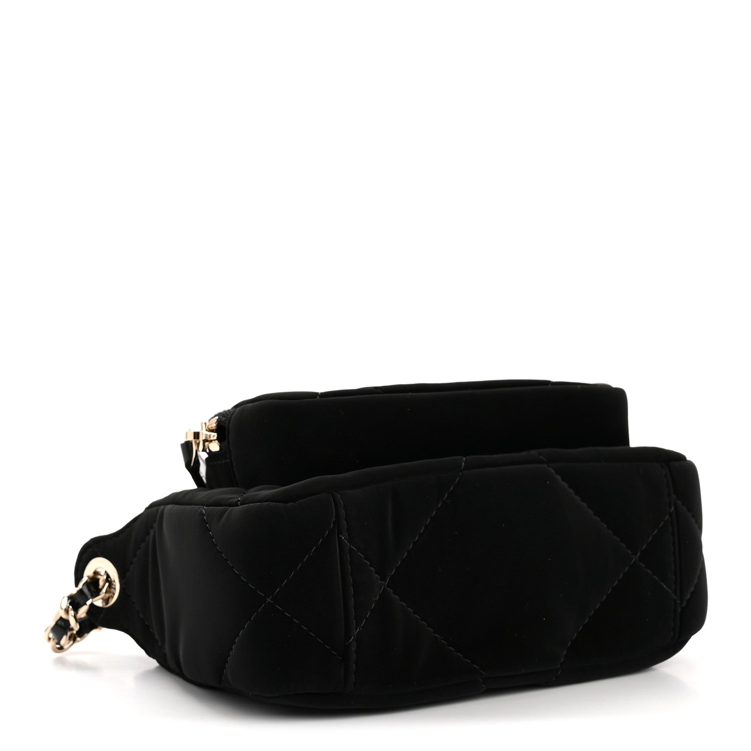 Chanel Velvet Effect Nylon Shiny Crumpled Calfskin Mini Quilted Chanel 25 Clutch With Chain Black