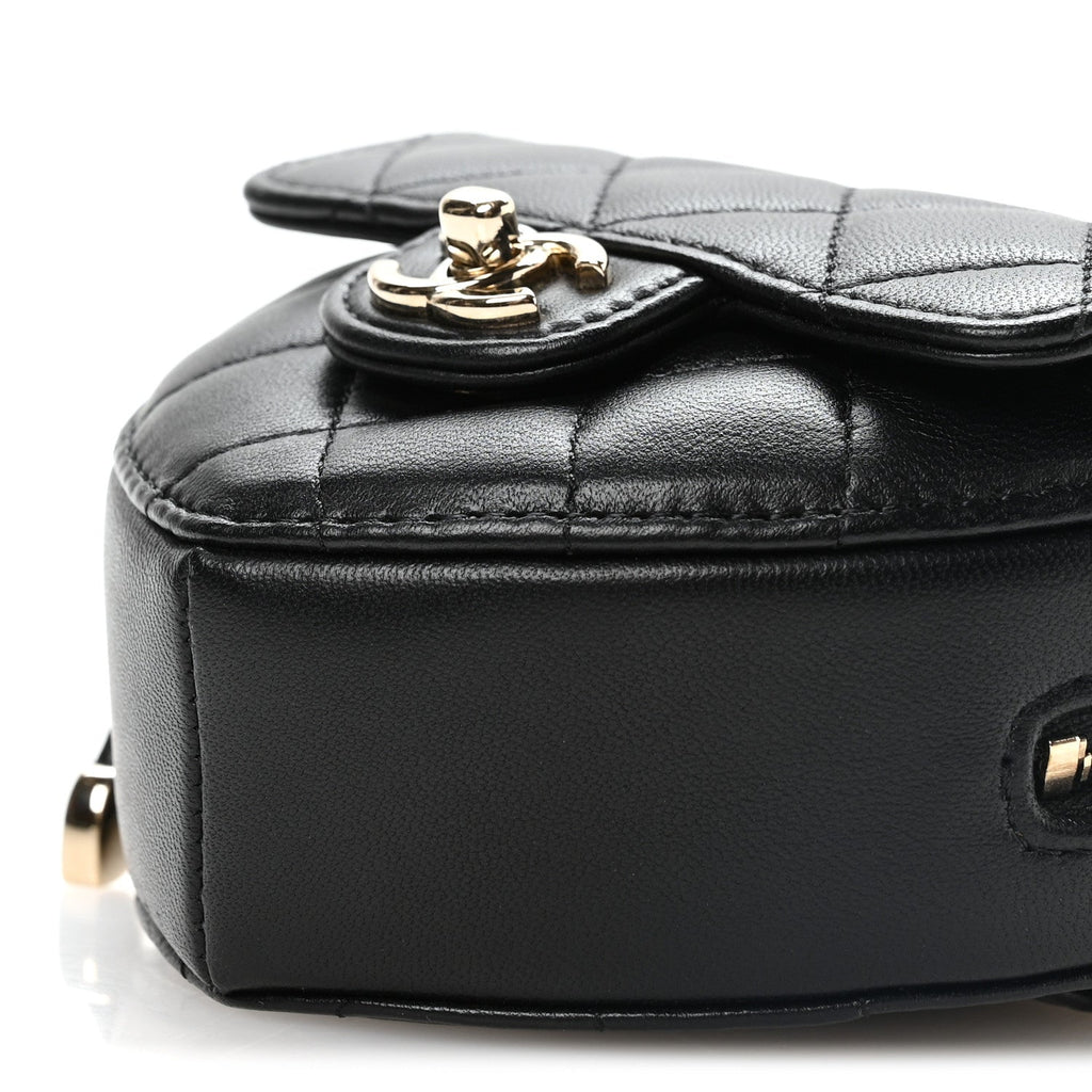 Chanel Lambskin Quilted CC In Love Heart Waist Belt Bag With Chain Black