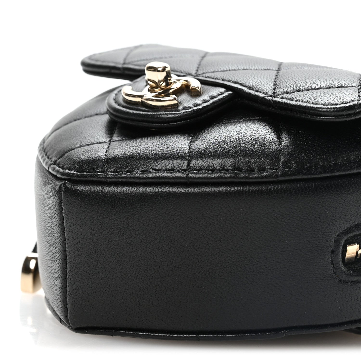 Chanel Lambskin Quilted CC In Love Heart Waist Belt Bag With Chain Black