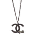 Chanel CC Chain Pendant Necklace Silver Rhinestone 10A
