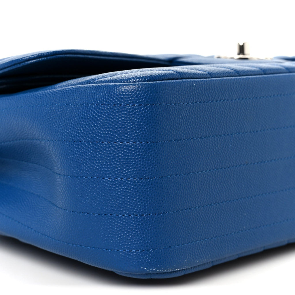Chanel Caviar Chevron Quilted Jumbo Double Flap Blue