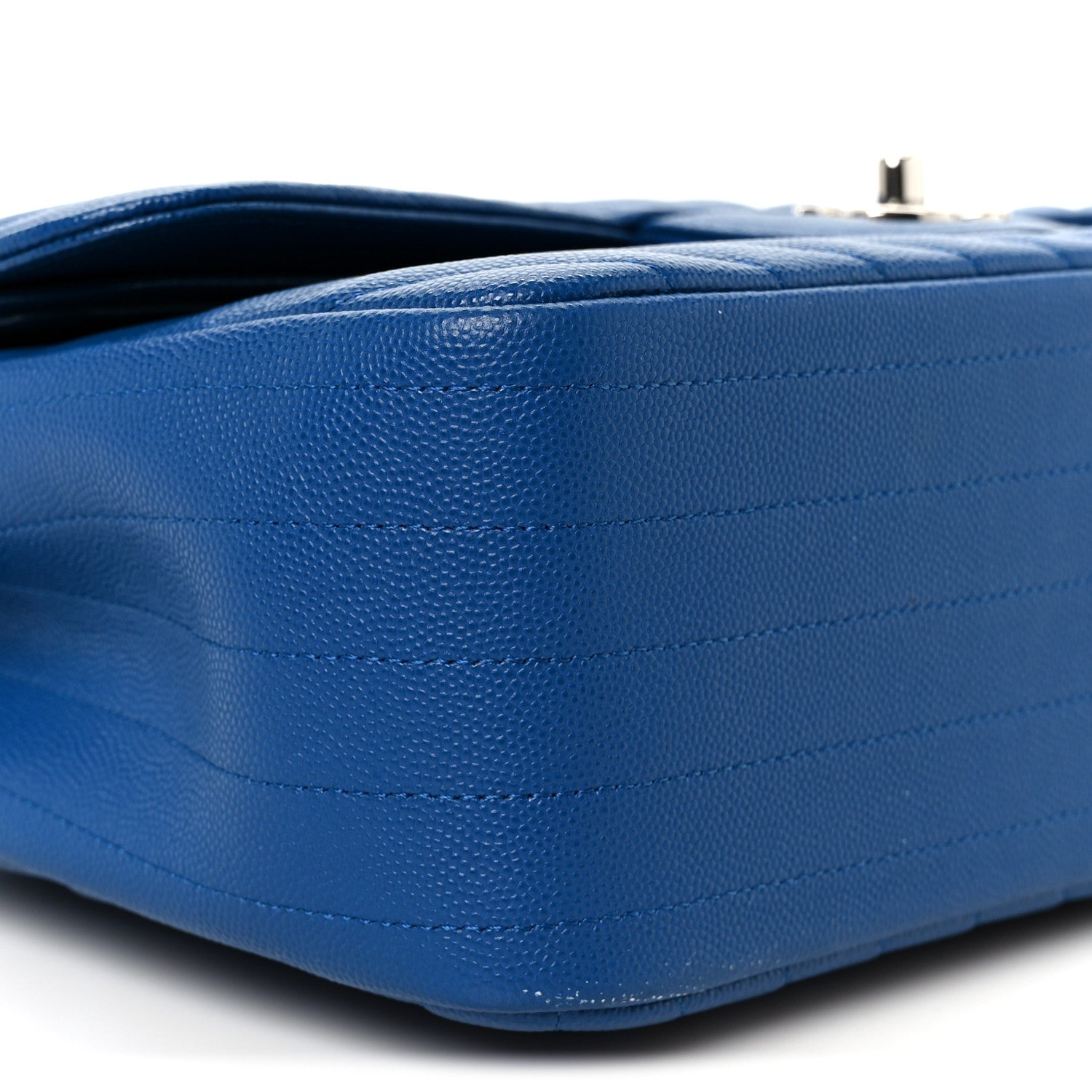 Chanel Caviar Chevron Quilted Jumbo Double Flap Blue