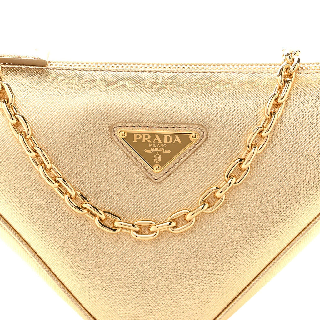 Prada Saffiano Lux Triangle Shoulder Bag Platino