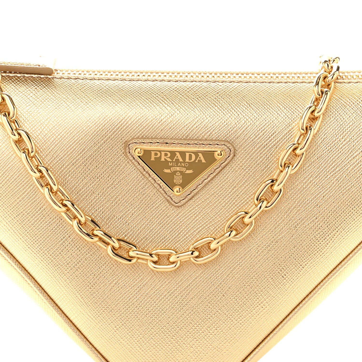 Prada Saffiano Lux Triangle Shoulder Bag Platino