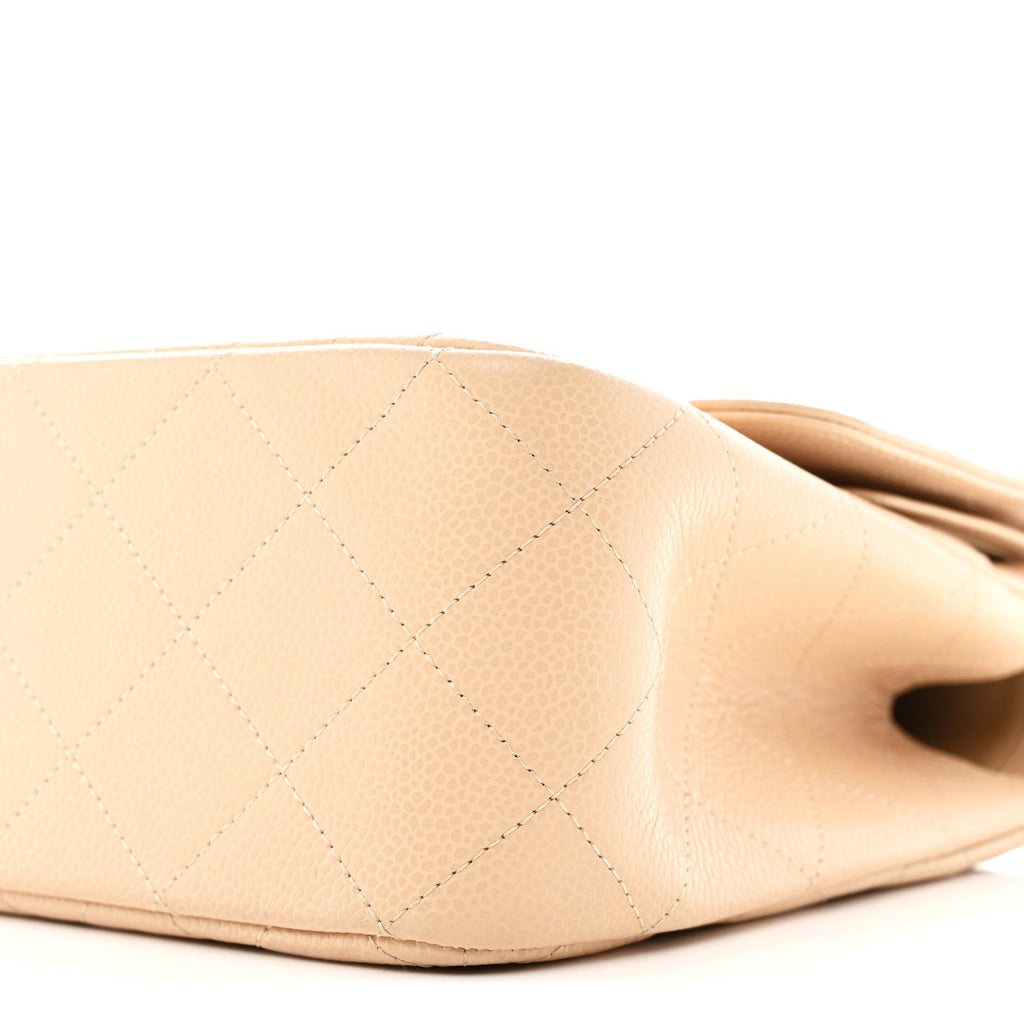 Chanel Caviar Quilted Jumbo Double Flap Beige