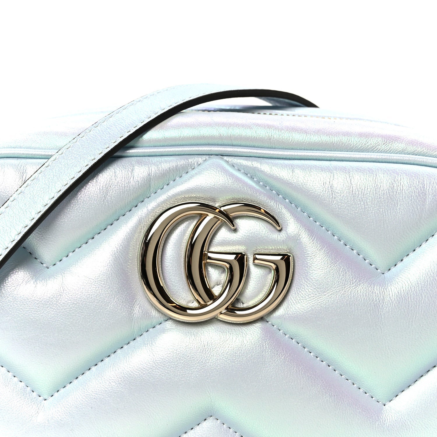 Gucci Iridescent Nappa Chevron Matelasse Small GG Marmont Chain Shoulder Bag Iridescent Salvy Green