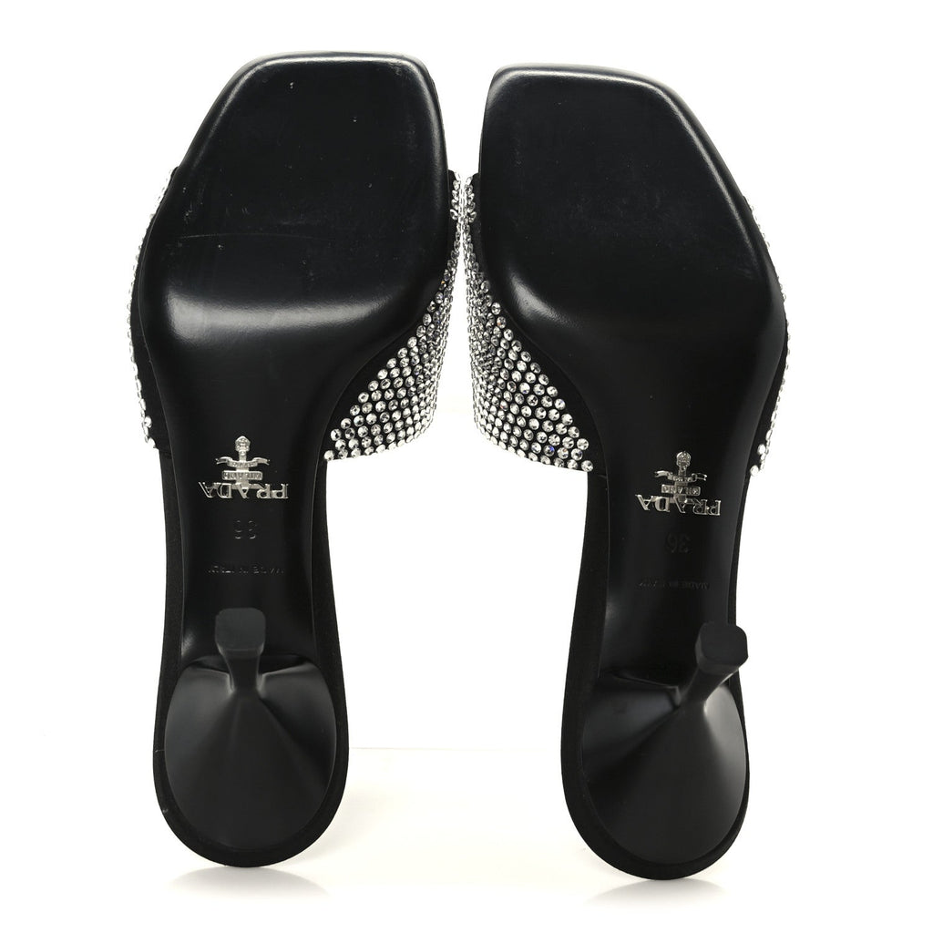 Prada Satin Crystal Logo 65mm Slide Sandals 36 Cristal