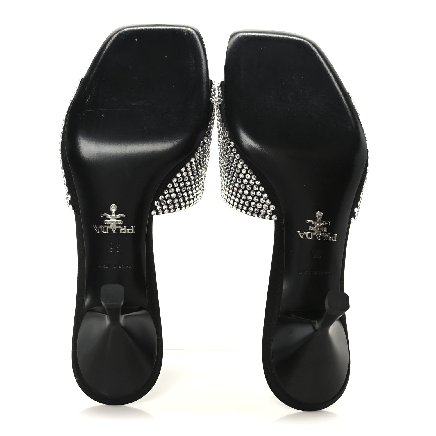 Prada Satin Crystal Logo 65mm Slide Sandals 36 Cristal