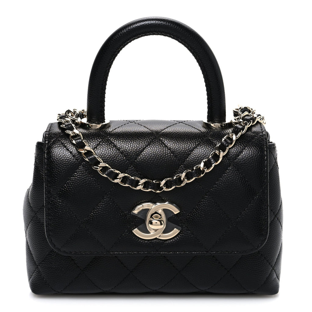 Chanel Caviar Quilted Coco Handle Clutch With Chain Black