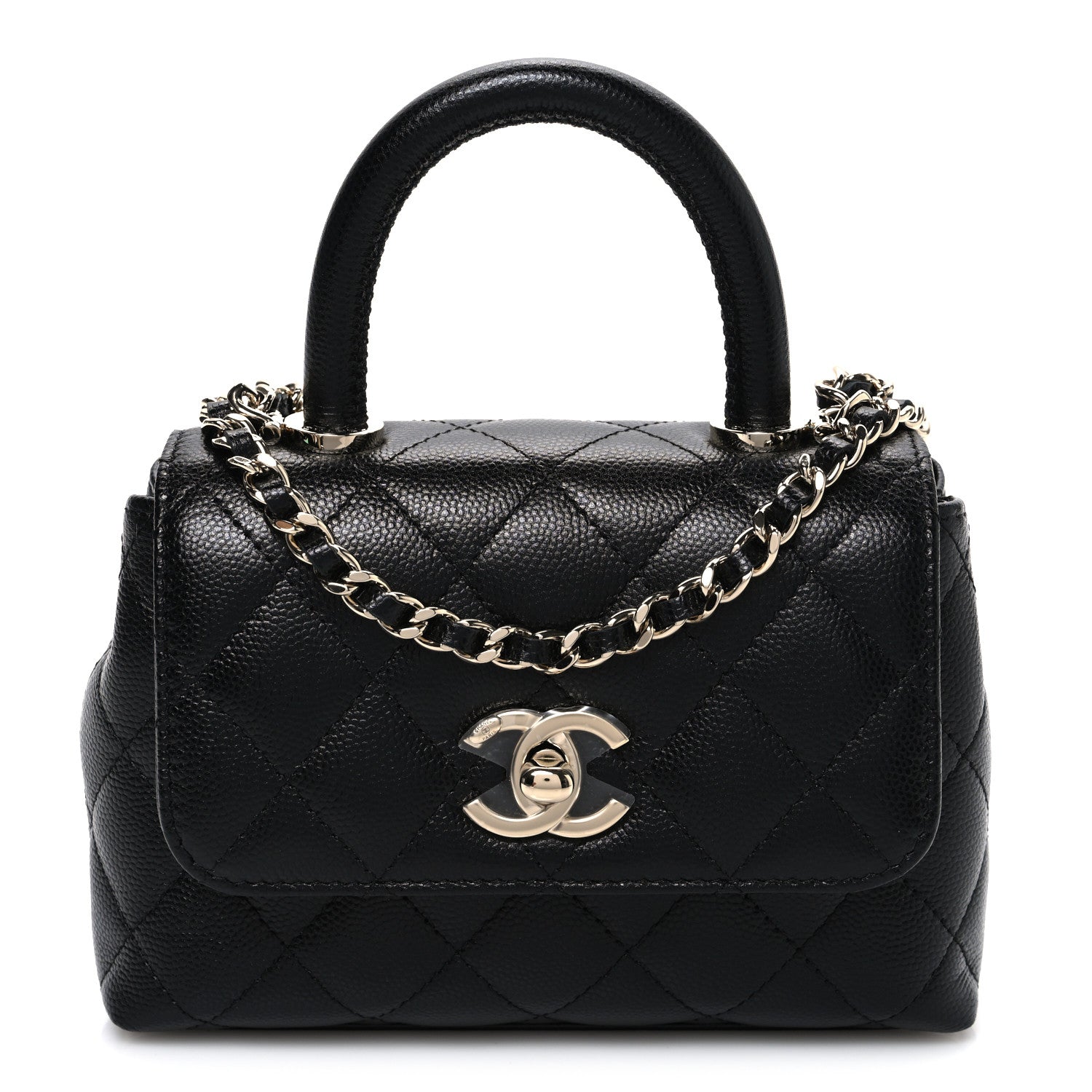 Chanel Caviar Quilted Coco Handle Clutch With Chain Black