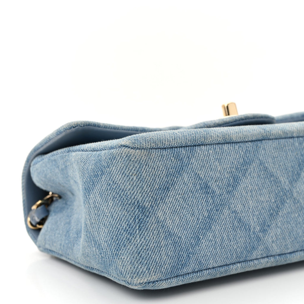 Chanel Printed Denim Quilted Mini Rectangular Flap Light Blue