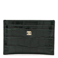 Calfskin Crocodile Embossed Crococo Card Holder Emerald