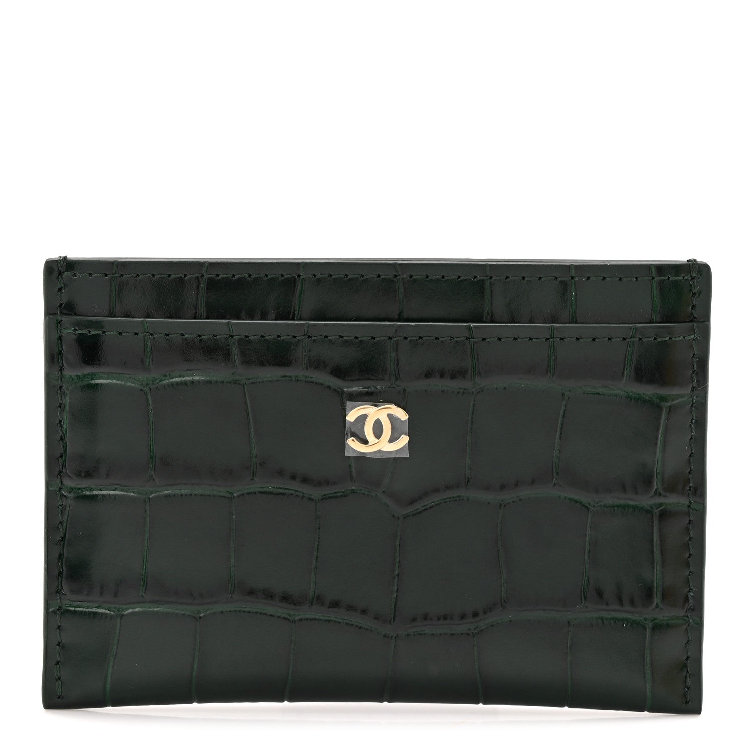 Calfskin Crocodile Embossed Crococo Card Holder Emerald
