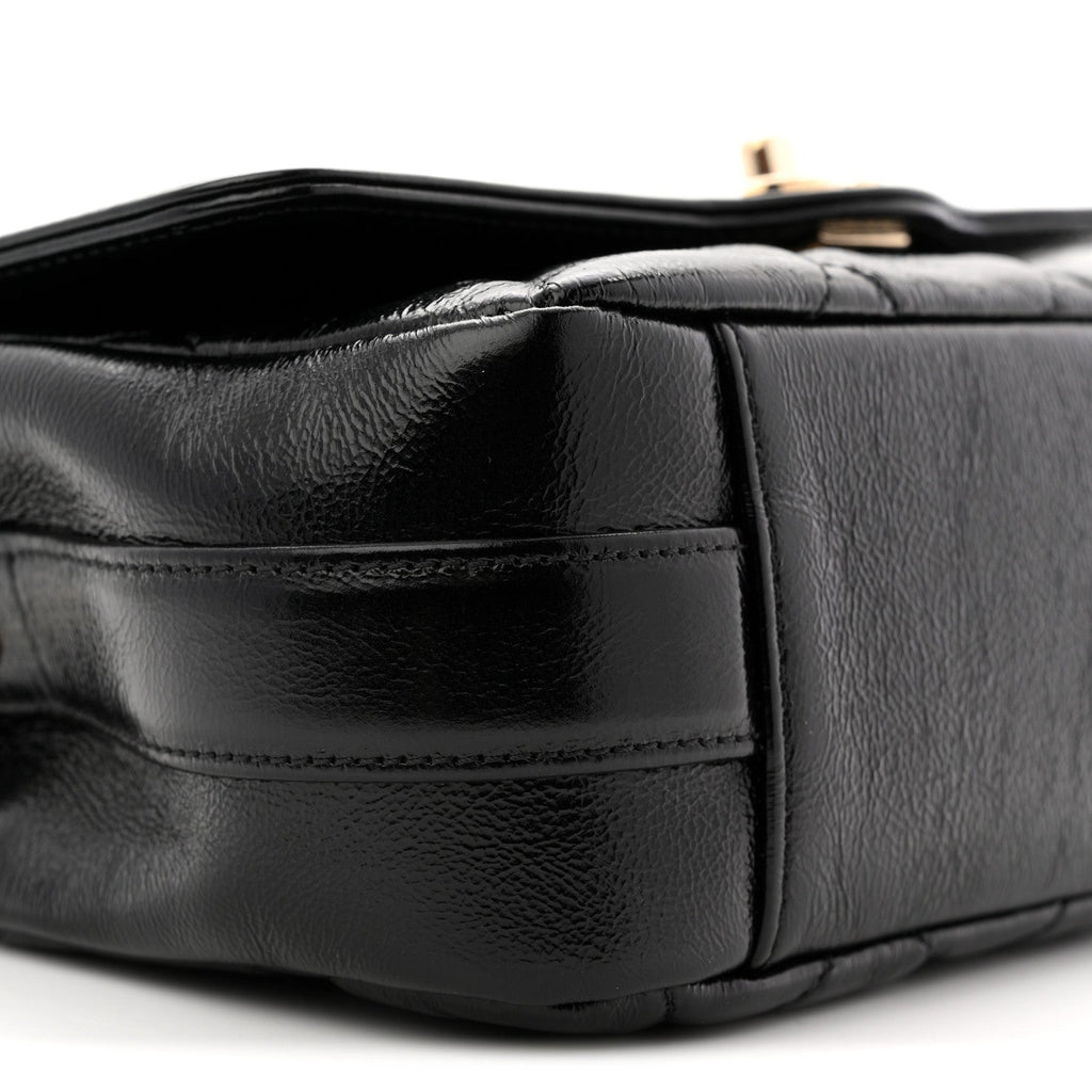 Chanel Crumpled Glazed Lambskin Quilted Mini Flap Black