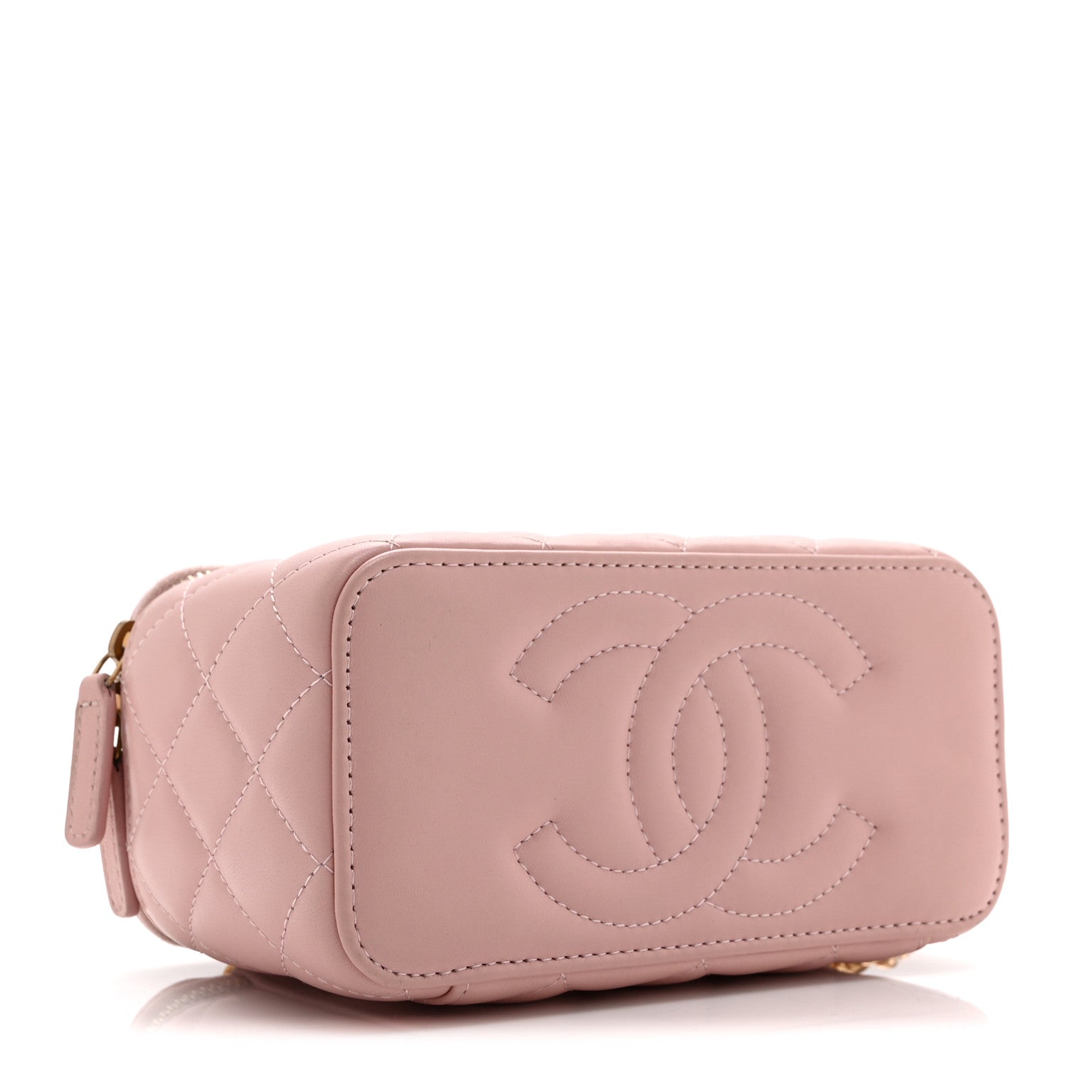 Chanel Caviar Quilted Pearl Enamel Small Vanity Case With Chain Light Pink