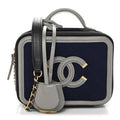 Chanel Jersey Quilted Small CC Filigree Vanity Case Blue Black Grey