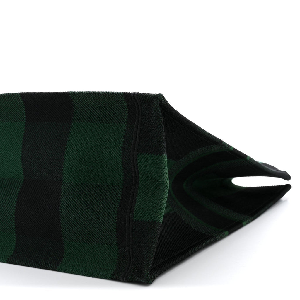 Christian Dior Canvas Embroidered Checkered Book Tote Black Green