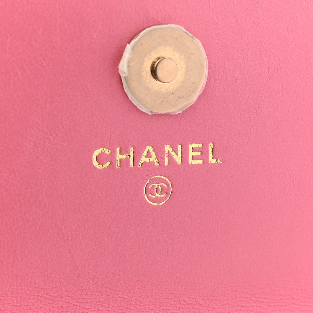 Chanel Lambskin Quilted Pillow Crush Flap Phone Holder With Chain Pink