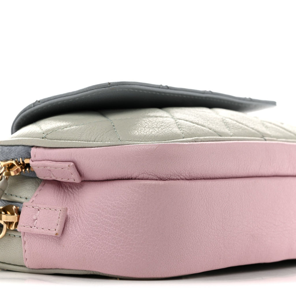 Chanel Goatskin Quilted Waist Bag Green Blue Pink