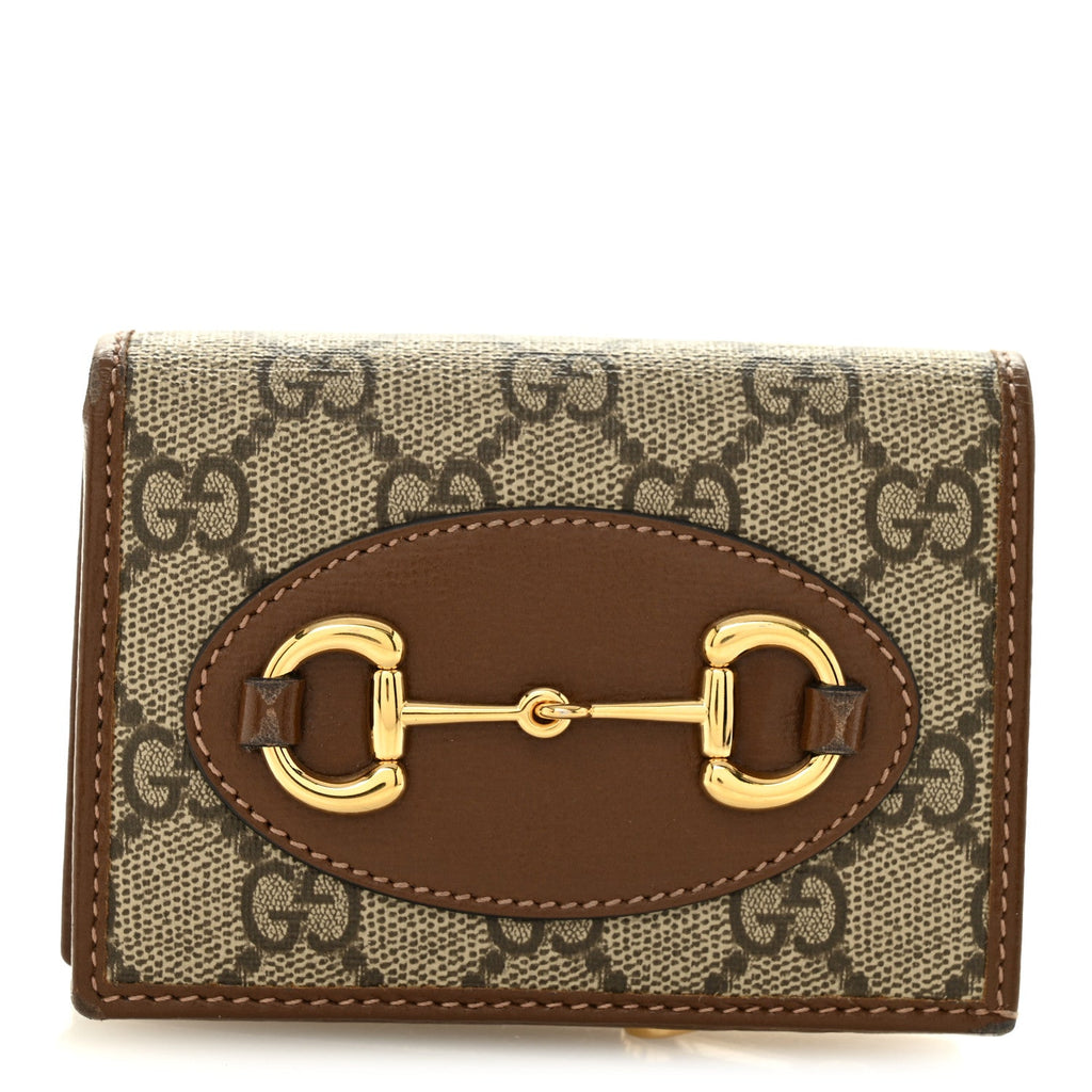 Gucci GG Supreme Monogram Horsebit 1955 Card Case Wallet Beige Ebony Brown Sugar