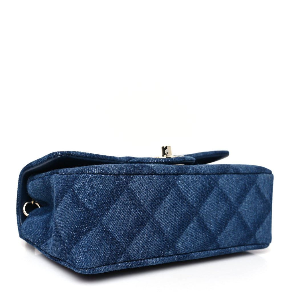 Chanel Printed Denim Quilted Mini Rectangular Flap Dark Blue