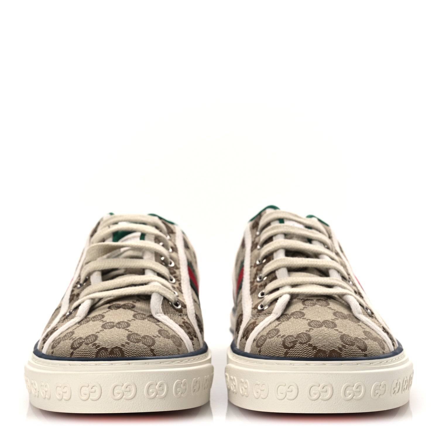 Gucci GG Monogram Web Mens 1977 Tennis Sneakers 8.5 Beige Ebony Mystic White Vert