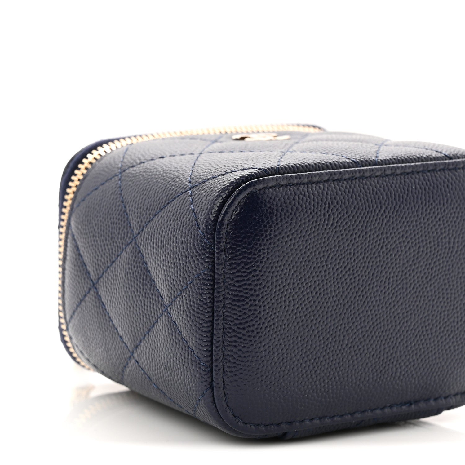 Chanel Caviar Quilted Mini Vanity Case With Chain Navy Blue
