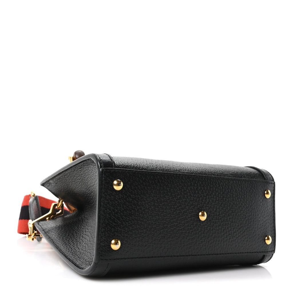 Gucci Textured Dollar Calfskin Web Mini Diana Tote Bag Black Dusty Grey