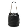 Chanel Grained Calfskin Quilted Drawstring Bucket Bag Black