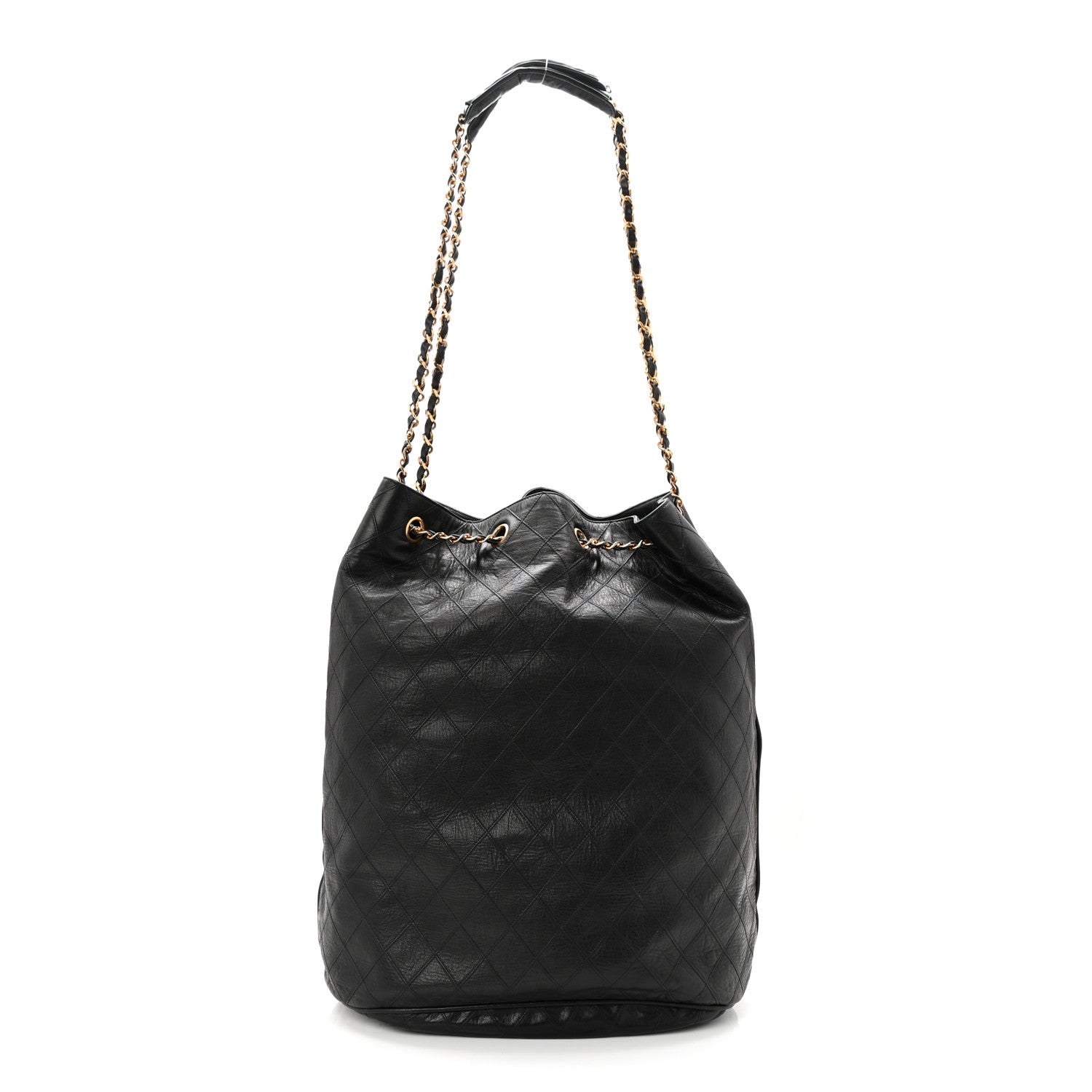 Chanel Grained Calfskin Quilted Drawstring Bucket Bag Black
