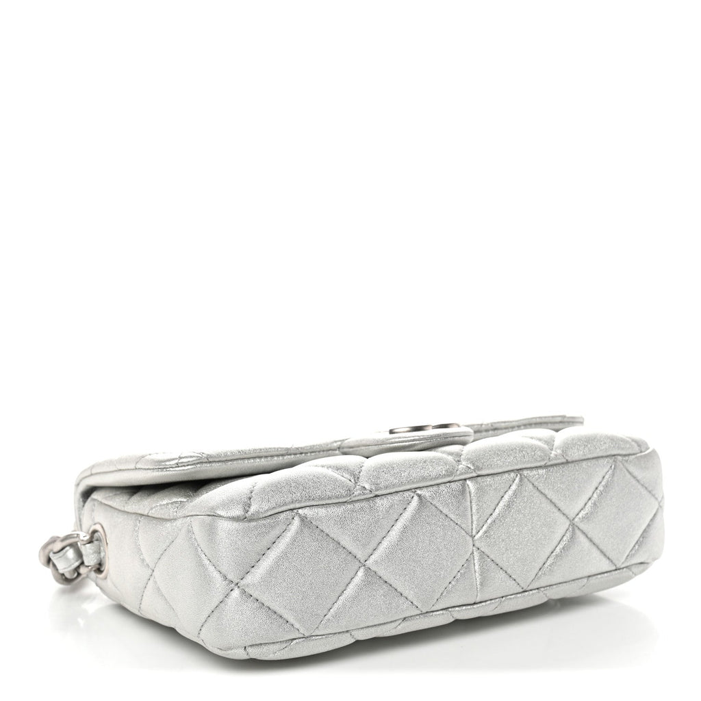 Chanel Metallic Lambskin Lacquered Quilted Small Flap Silver