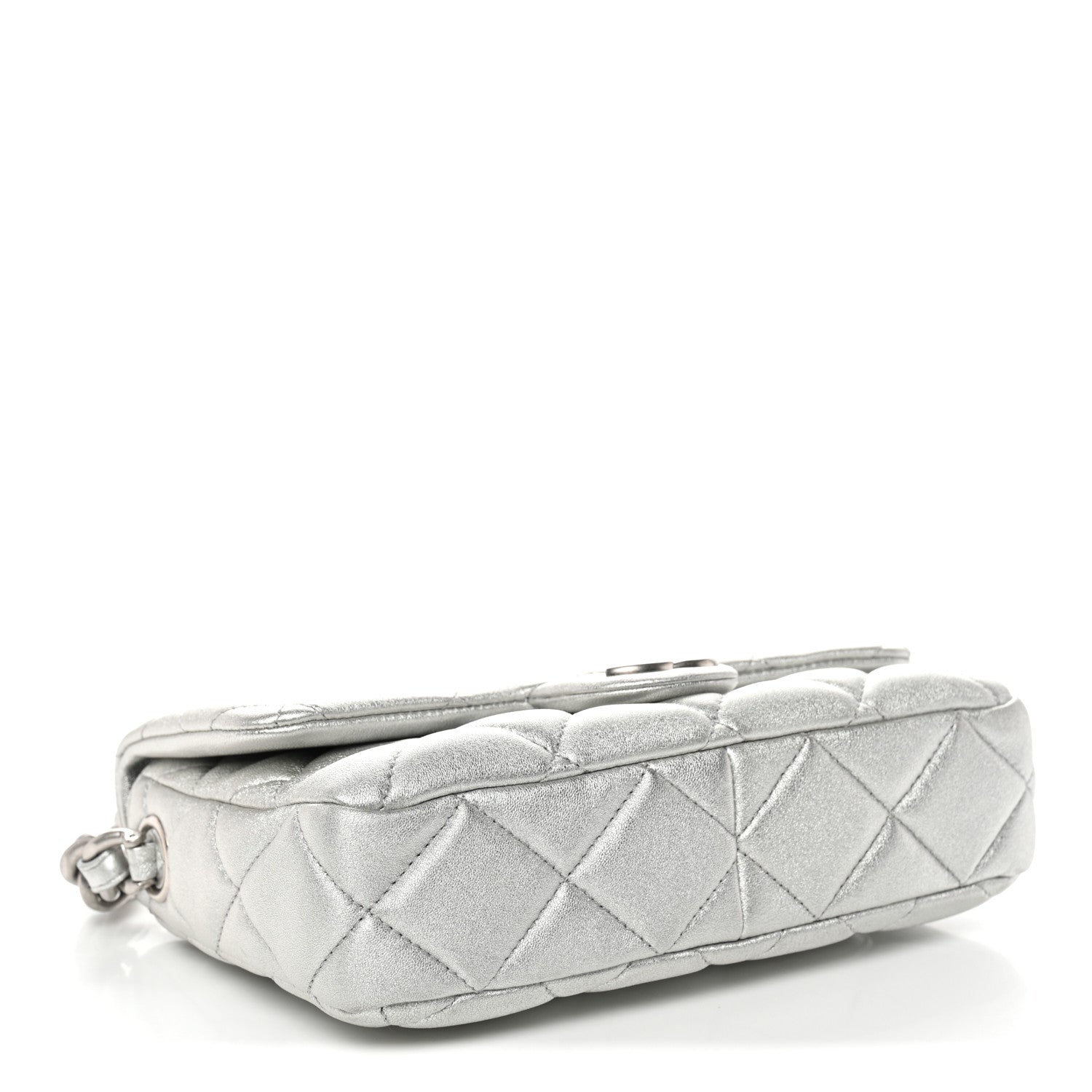Chanel Metallic Lambskin Lacquered Quilted Small Flap Silver