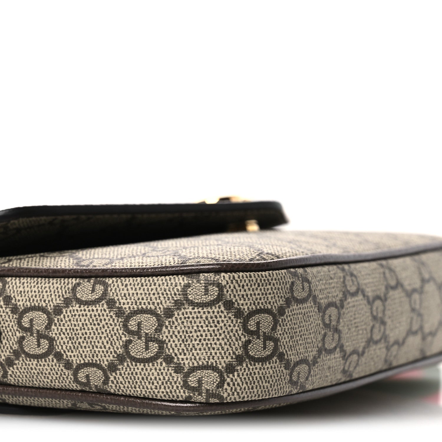 Gucci GG Supreme Monogram Textured Dollar Calfskin Web Mini Ophidia Envelope Shoulder Bag Beige Ebony New Acero