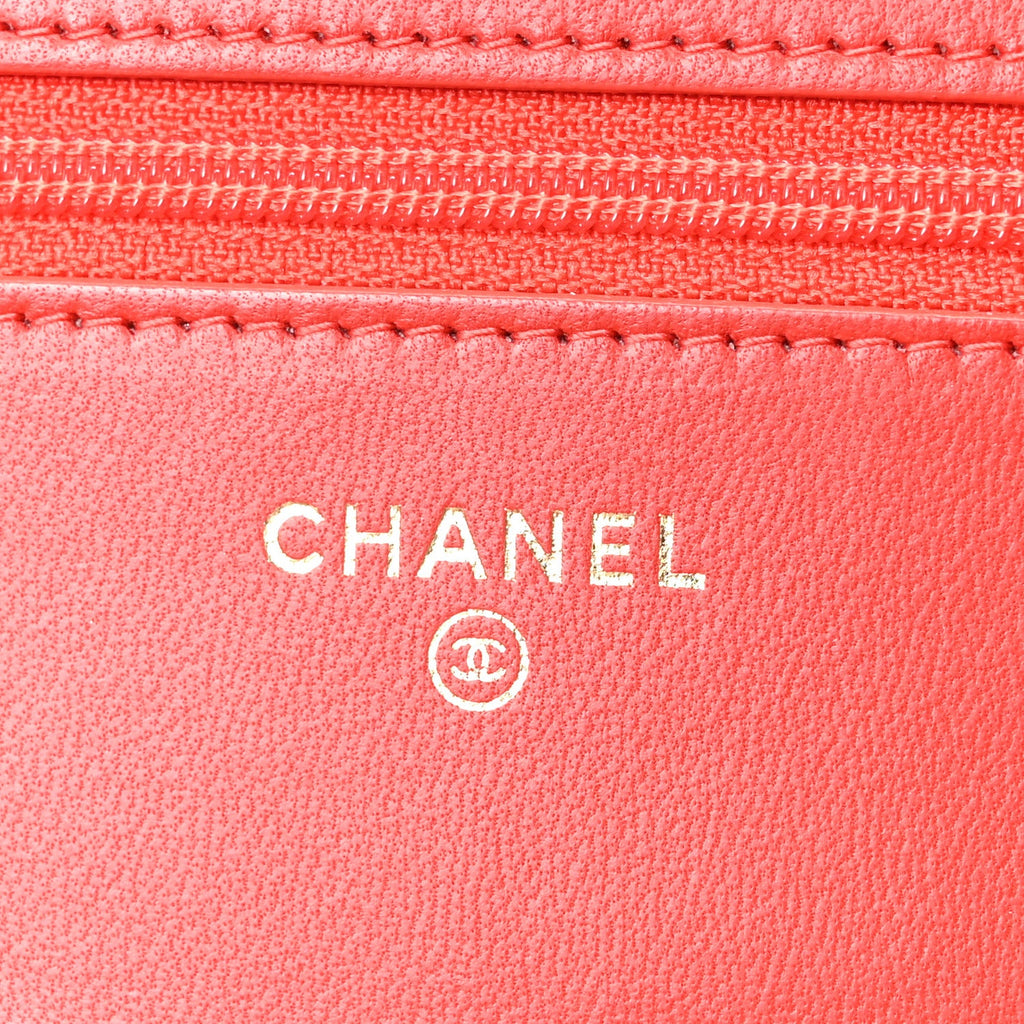 Chanel Lambskin Quilted Wallet On Chain WOC Red