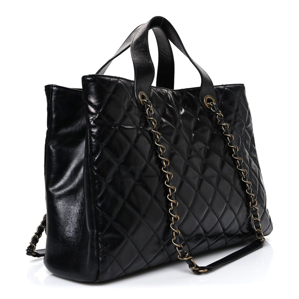 Chanel Snakeskin Glazed Calfskin Quilted Urban Mix Tote Black
