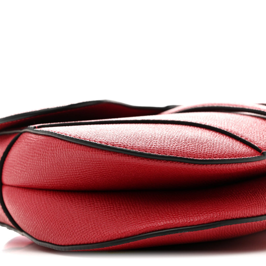 Christian Dior Grained Calfskin Saddle Bag With Strap Cherry Red