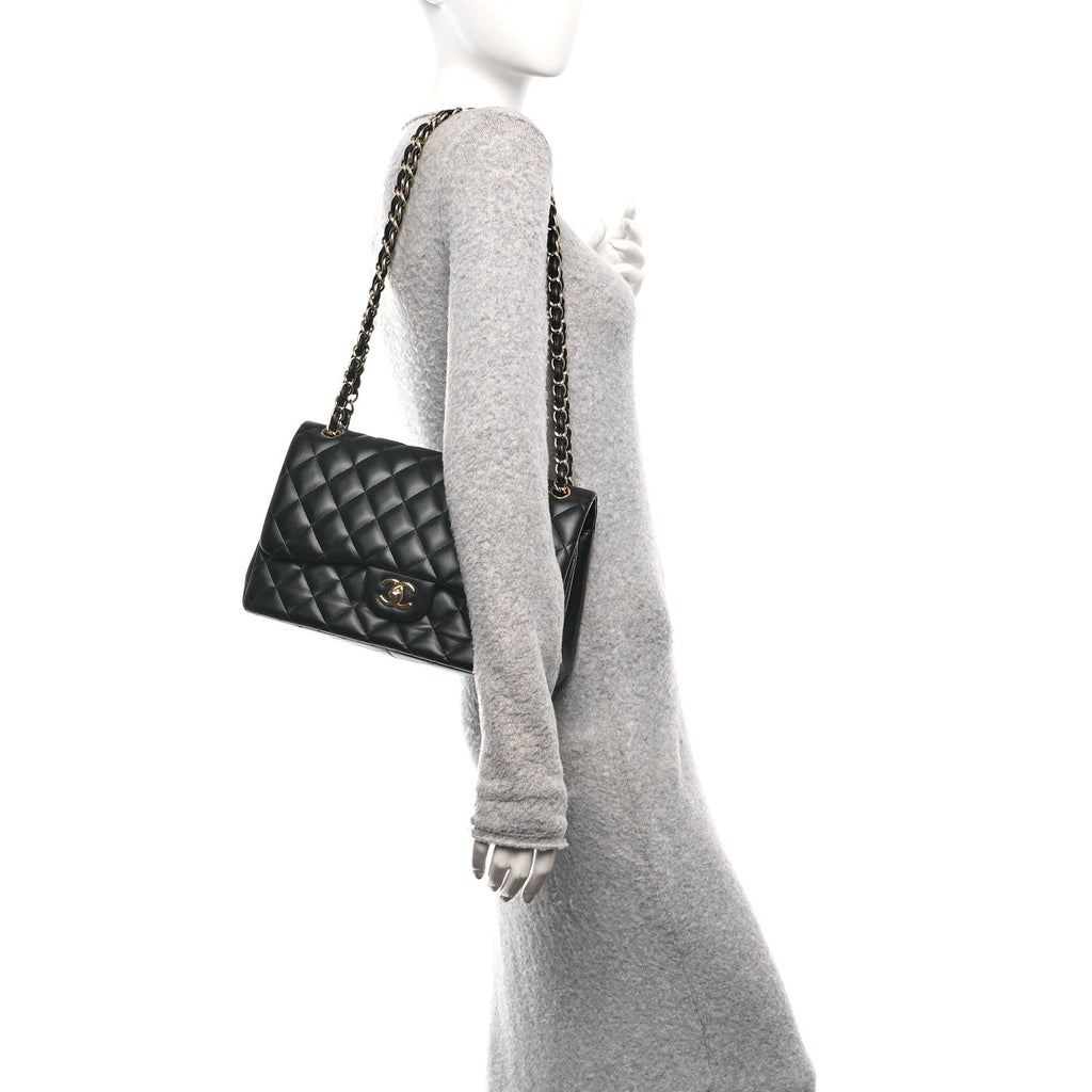 Chanel Lambskin Quilted Jumbo Double Flap Black