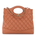 Chanel Shiny Crumpled Calfskin Quilted Mini 31 Shopping Bag Orange