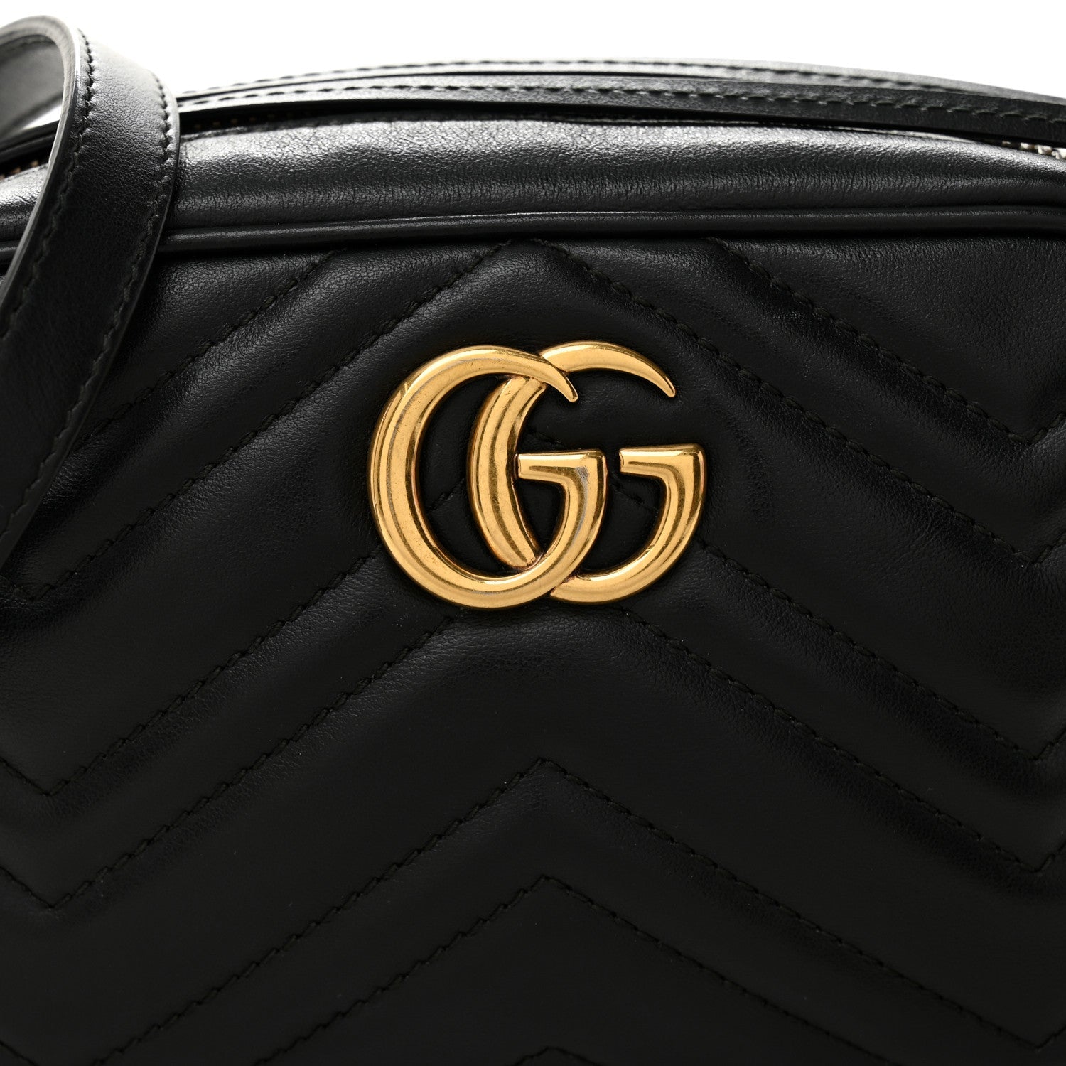 Gucci Calfskin Matelasse Mini GG Marmont Chain Shoulder Bag Black