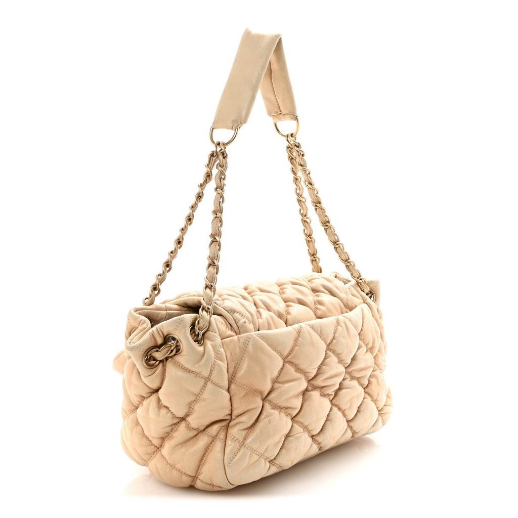 Chanel Lambskin Bubble Quilt Accordion Flap Beige