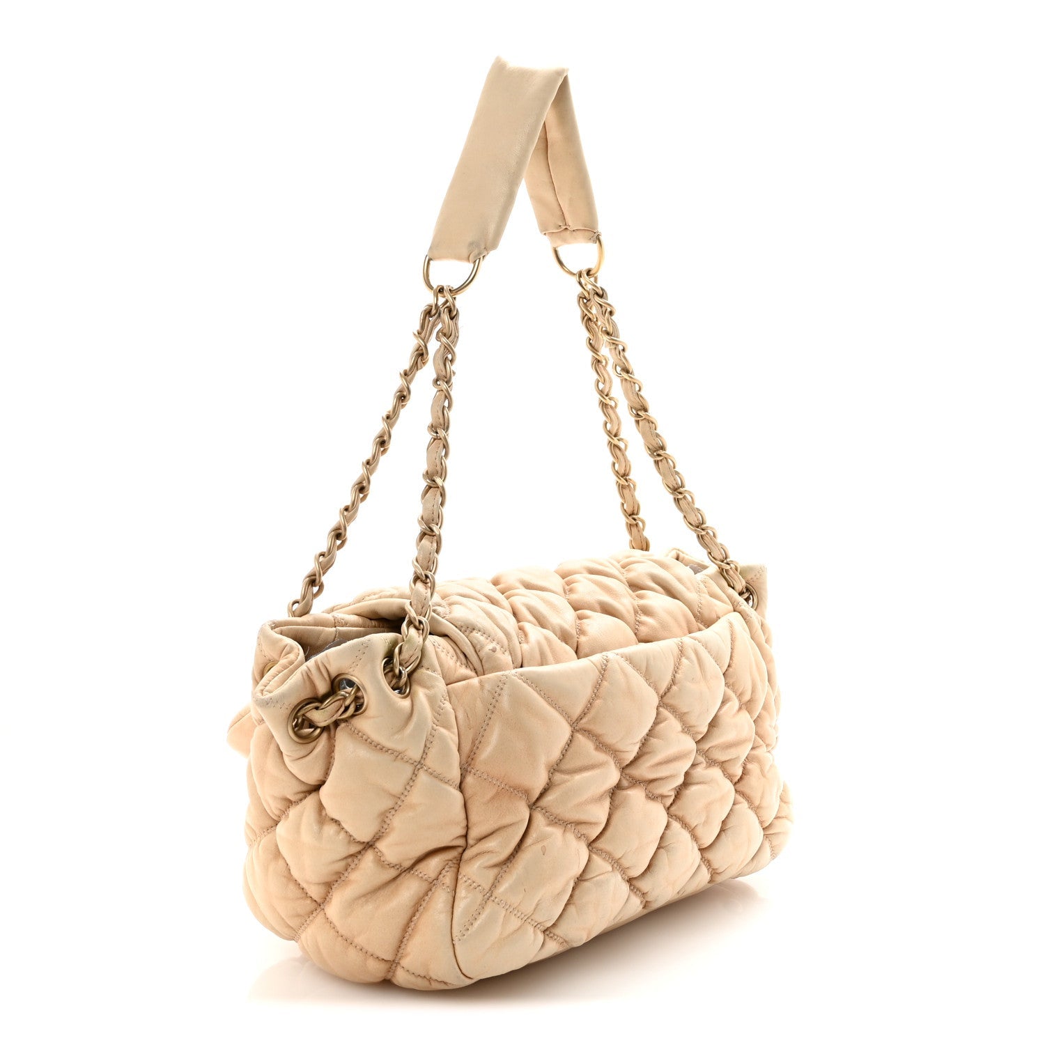 Chanel Lambskin Bubble Quilt Accordion Flap Beige