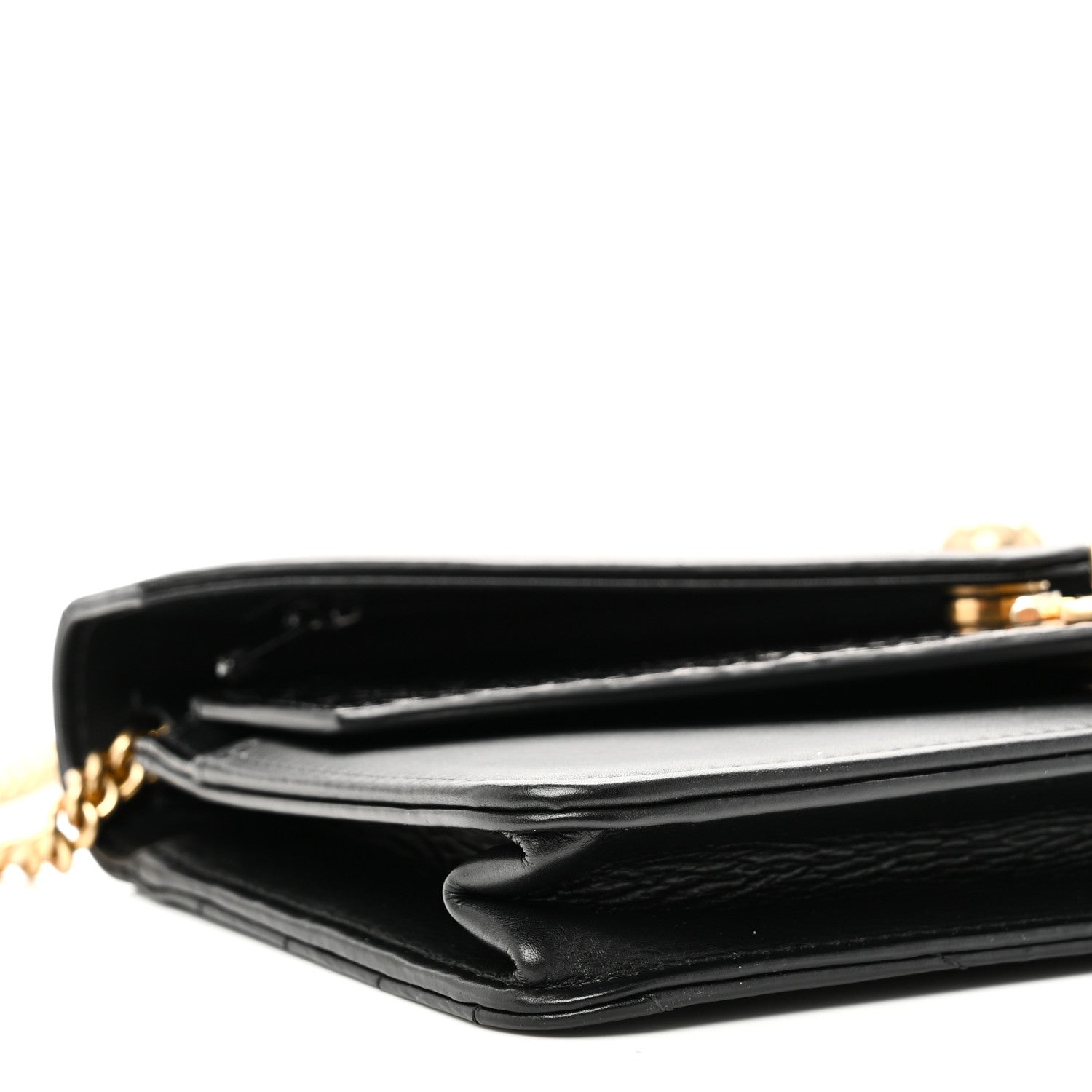 Chanel Calfskin Elaphe Double Chevron Mini Wallet On Chain WOC Black