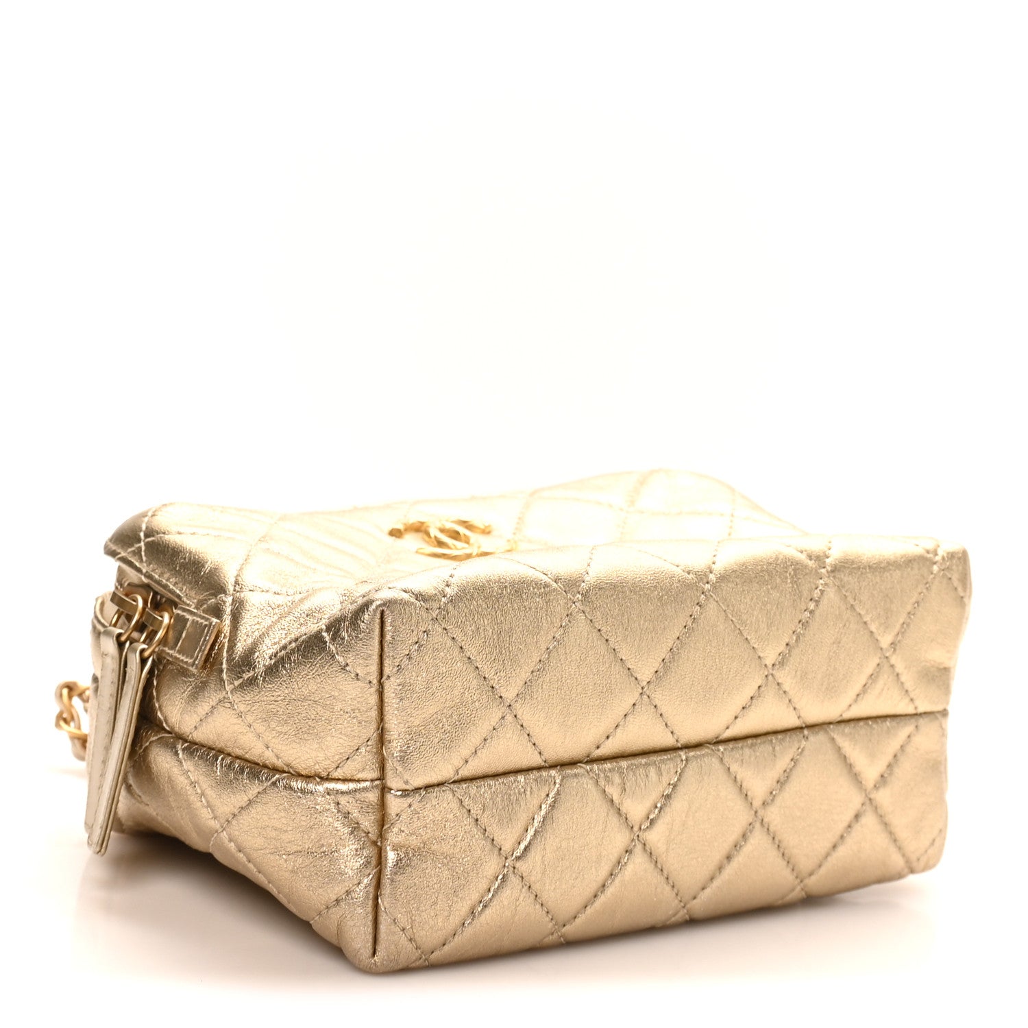 Chanel Metallic Lambskin Quilted Mini Bowling Bag Gold
