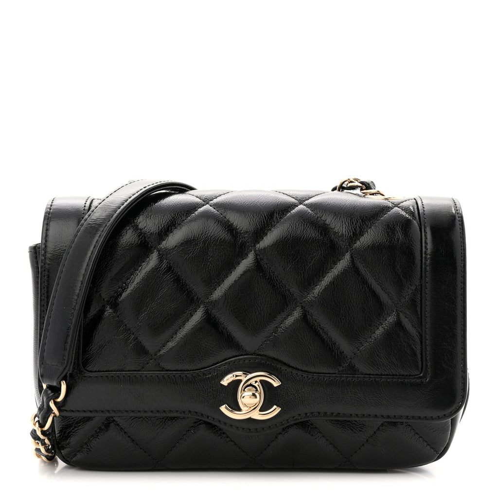 Chanel Crumpled Glazed Lambskin Quilted Mini Flap Black