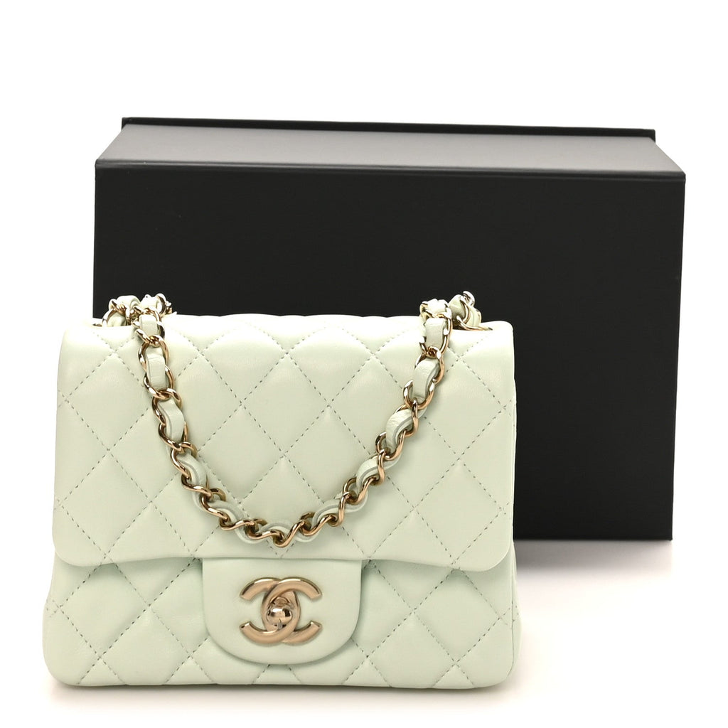 Chanel Lambskin Quilted Mini Square Flap Light Green