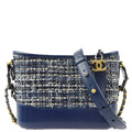 Chanel 2018 Blue Tweed Calfskin Gabrielle Shoulder Bag